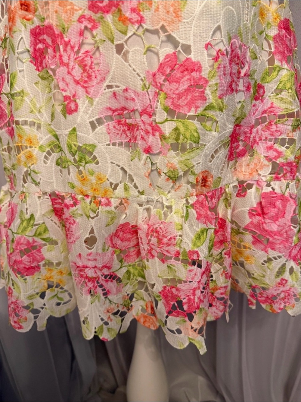 Flying Tomato Pink Floral Lace Puff Sleeve Mini Dress Size Large NWOT - Picture 4 of 7